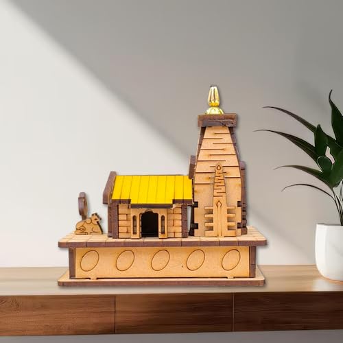 A&S Ventures Miniature Kedarnath Mandir in Wood Craft Brown 3D Model Temple Statue with Double-Sided Tape