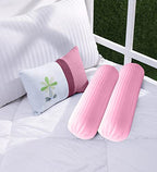 Trance Home Linen 100% Cotton 16x32 inch 200TC Striped Bolster Cover | Round Bed Side Long Bolster Pillow Cover to fit 24 Length 9 Dia | Pack of 2 Bolster Cover only (16x32 inch,Light Pink)