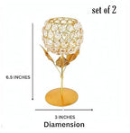 Larko India Gold Plated Crystal Candle Holder Tea Light Stand Votive | Decorative Tealight Holders for Home Office Living Room Indoor Garden Dining Centerpiece Decoration (Pack of 2)