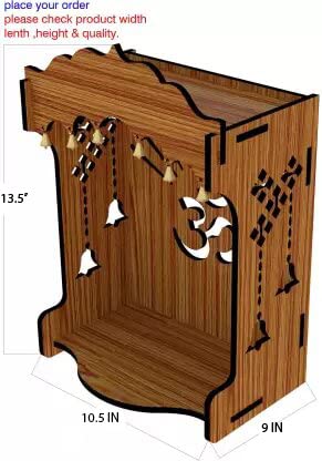 HM Bell Om Pooja Wooden Mandir for Home Wall Mounted | Wood Puja Home Temple with Double Shelf for Storage and God Idols Decoration for Living Room, Bedroom and Office