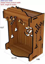 HM Bell Om Pooja Wooden Mandir for Home Wall Mounted | Wood Puja Home Temple with Double Shelf for Storage and God Idols Decoration for Living Room, Bedroom and Office