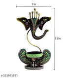 Handpainted Ganesha Tealight Candle Stand Iron Multicolor 11 Inch