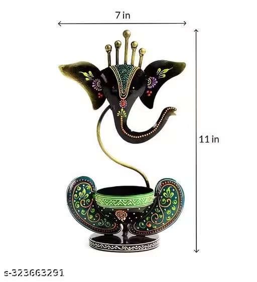 Handpainted Ganesha Tealight Candle Stand Iron Multicolor 11 Inch