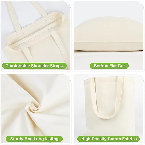 Riheesh Canvas Tote Bag - 4 PCS Cotton Canvas Reusable Grocery Shopping Blank Tote Bag with Handles for Crafts DIY, Gift, Advertising Promotion Activity