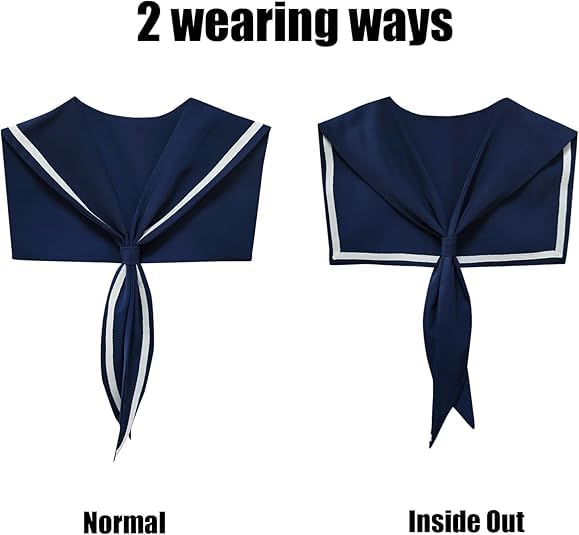 HAYZO Women's Sailor Collar Scarf | Detachable Fake Collar Necklace | Sailor Style Shawl Wrap for Sweater, Shirt & Dress | Fashion Accessory Top Collar (Navy)
