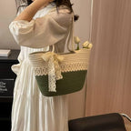 BEAUTIFUL HOMMIES Attractive Hand Bag |large Tote Bag |Summer Bag | Bucket Bag | Basket Bag | Bamboo Tote | Beach Bags for Women|Boho Bag|Handbag |Jute Bag |Handmade Bag (BEIGE GREEN)