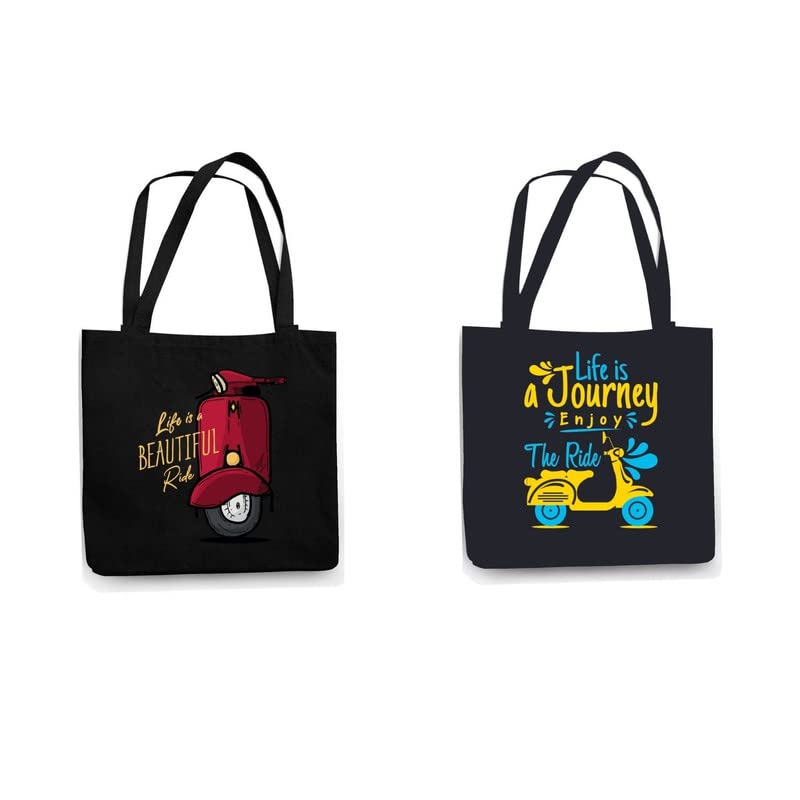 TheYaYaCafe Cotton Printed Tote Bag combo of 2|Multipurpose bags| Reusable Bags |Lightweight|Eco-friendly Grocery Bags