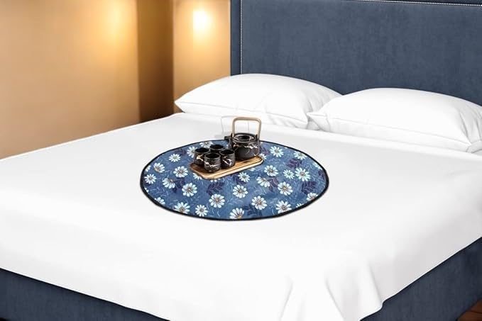 CASA-NEST Reversible Round Bed Server Food Mat Oil & Waterproof (Blue Flower),Size-36 Inchs Round Kafalo
