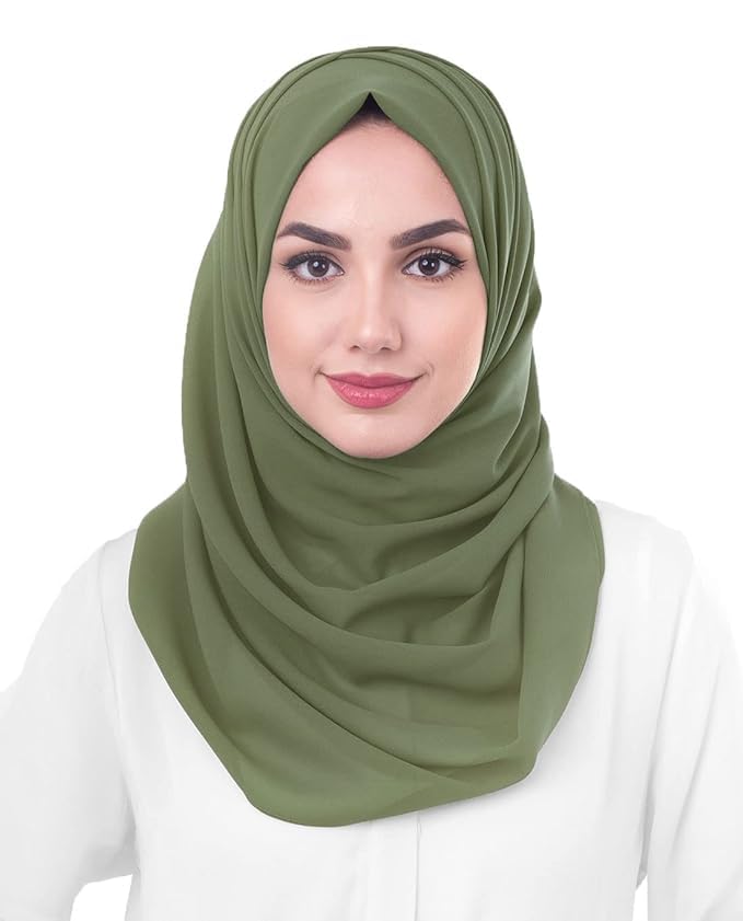 URSHIA MALAYSIAN GEORGETTE HIJAB/DIAMOND GEORGETTE HIJAB FOR WOMEN (MEHENDI GREEN)