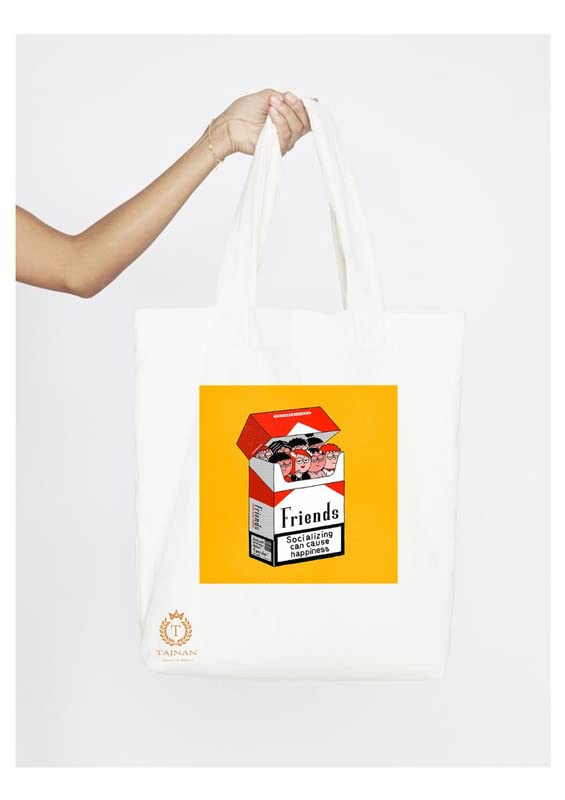 TAJNAN Reusable Tote Bag - 100% Organic Cotton Grocery Tote - Eco-Friendly, Multi-Purpose, Sturdy Canvas With 15kgs Capacity - Multiple Stylish Designs, Pack of 1 (Cig Bag)