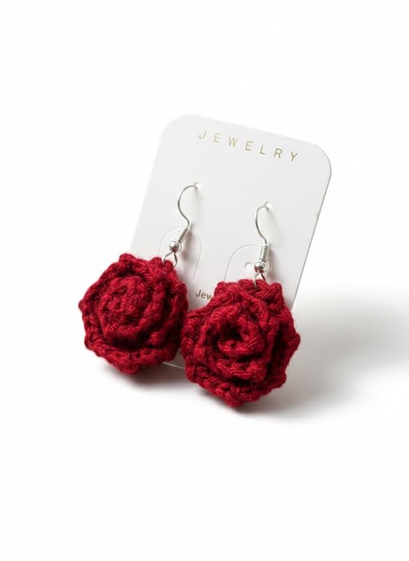 Handmade Crochet Rose Earrings – Delicate Floral Studs & Lightweight Statement Jewellery