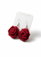 Handmade Crochet Rose Earrings – Delicate Floral Studs & Lightweight Statement Jewellery