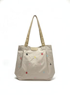 BAGILO Korean Style Heart Embroidery Tote Bag - Cute Shoulder Bag, Student Book Bag, Durable Ladies Handbag, Shopper Bag (White)