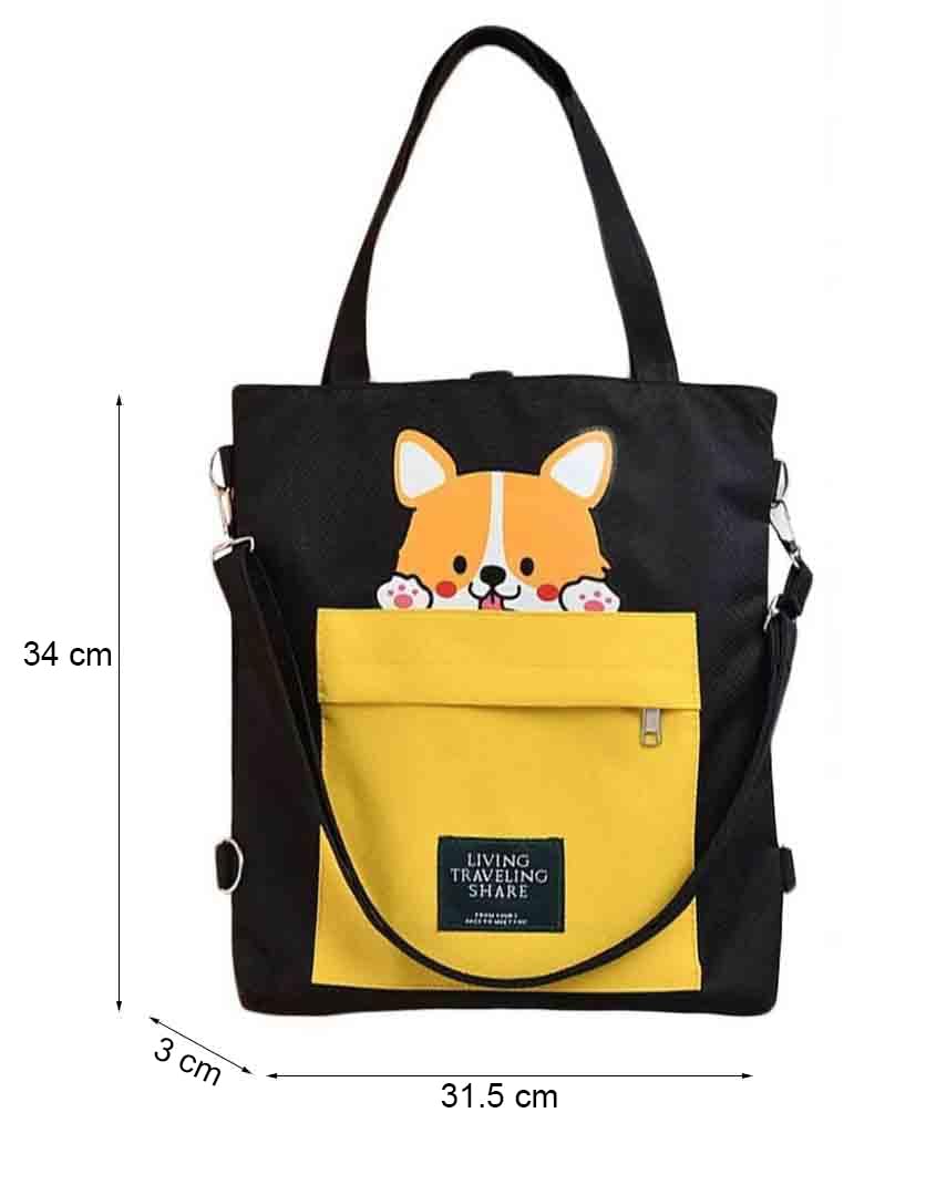 INOVERA (LABEL) Tote Bags for Women & Girls - Ladies Shoulder Handbags - Backpack With Adjustable Strap (Black)
