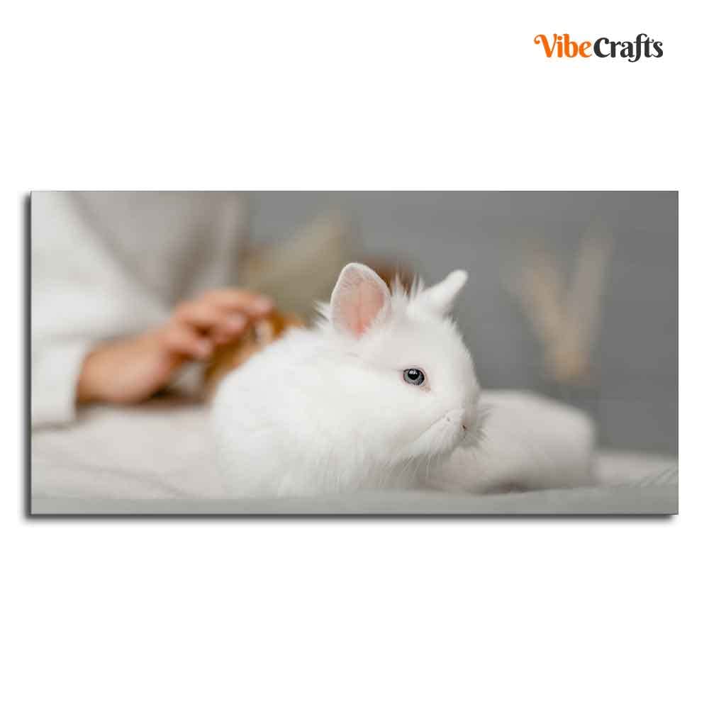 VIBECRAFTS Canvas Paintings for Living Room Drawing Room Cute White Bunny Premium Wall Painting Wall Painting Fitted with Wooden Frame for Home | Office | Gift (PTVCH_2318)