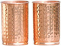 HEALTHANDWEALTH Set of 2 Hand Crafted Hammered Copper Tumbler | Pure Copper Water Mug | 350 Ml for Ayurvedic Health Benifits
