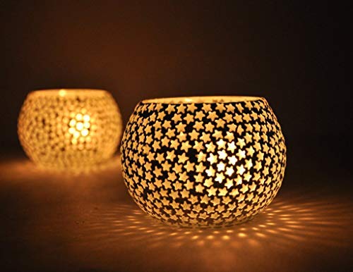 TIED RIBBONS Pack of 2 Turkish Mosaic Glass Votive Tealight Candle Holders - Decorations Items for Home Table Decor Gifts (Glass) - Decor - Gifts