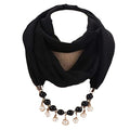 Malvina Plain Design Necklace Scarf For Women Fashion Pearl Necklace Wrapped Chiffon Scarf (Black)