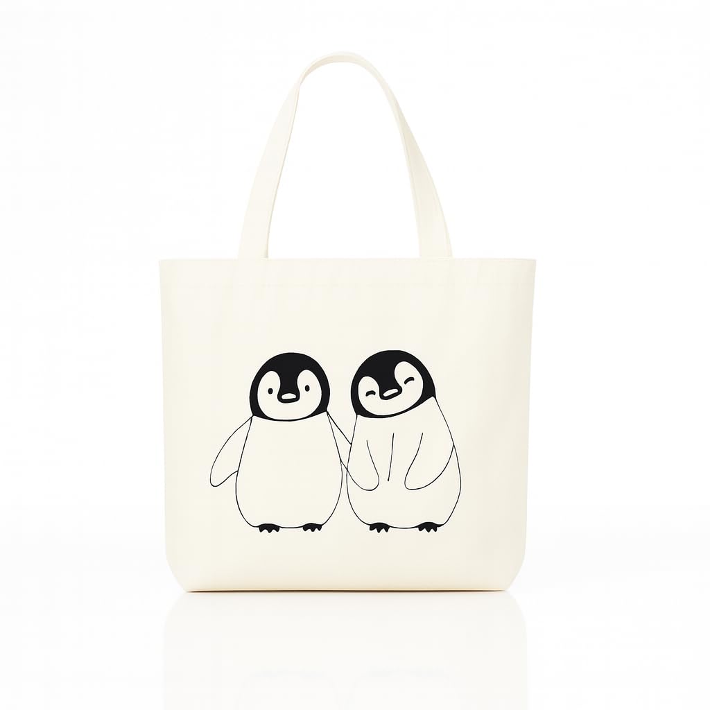 INDUVERA Cotton Canvas Tote Bag for Women | Cute Penguin Print Handbag | Eco-Friendly Reusable Shopping Bag for Girls, College, Office & Daily Use