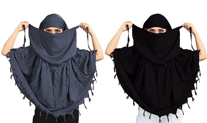 COMBO Women Cotton Stylish Hand Printed Scarf - Anti Pollution Full Face Cover With UV Sun Rays Protection Scarf (grey-black)