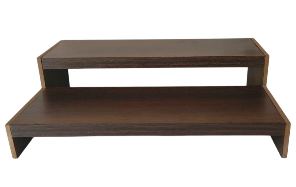 Traditional Wooden Teak Puja Chowki, Two-Tier Prayer Table Stand, Dark Brown Finish, Temple Platform for Religious Ceremonies