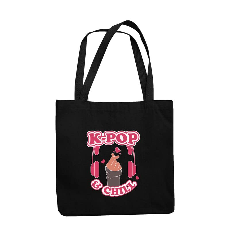 TheYaYaCafe BTS Printed Canvas Cotton Black Tote Bag With Zipper for Women and Girls