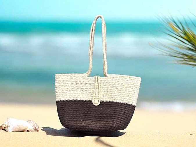BEAUTIFUL HOMMIES Attractive Hand Bag |large Tote Bag |Summer Bag | Bucket Bag | Basket Bag | Bamboo Tote | Beach Bags for Women|Boho Bag|Handbag |Jute Bag |Handmade Bag (COFFEE STYLISH)