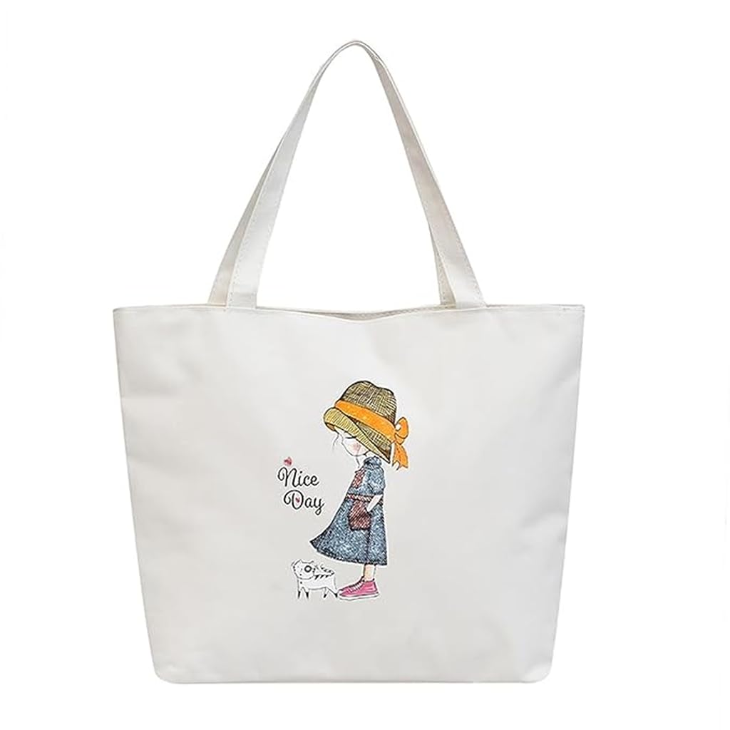 Zibuyu Tote Bag Cotton Canvas Washable for College White 1 Pc