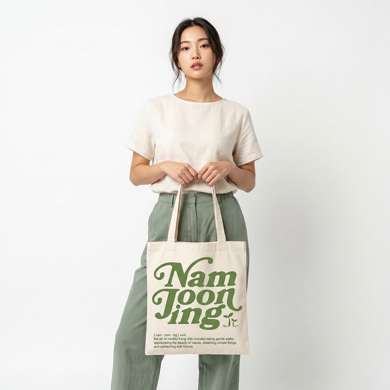 The Korhean Store Namjooning Aesthetic Tote Bag for College, Travelling, Shopping, Office, Beach & Daily Use, Ecofriendly & Reusable, Premium Canvas Cotton