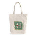 Zoomin Spacious Cotton Tote Bag with Zip Closure and Double Inner Pockets | Soft Fabric Shopping Bag with 60cm Long Handle | Multipurpose For Travel or Daily Essentials (Design - Bouquet Monogram H)