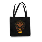 Theyayacafe Printed Cotton Black Tote Bag, Multipurpose Bag, Lightweight