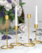 NOVELTY INDIA Set of 4 Candle Holder, Candlestick Holders Taper Candle Holder, Gold Metal Candle Stand for Home & Decor Candle Stick Holders.