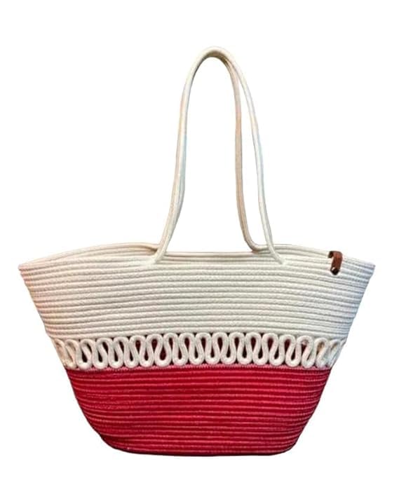 BEAUTIFUL HOMMIES Attractive Hand Bag |large Tote Bag |Summer Bag | Bucket Bag | Basket Bag | Bamboo Tote | Beach Bags for Women|Boho Bag|Handbag |Jute Bag |Handmade Bag (WHITE RED)