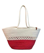 BEAUTIFUL HOMMIES Attractive Hand Bag |large Tote Bag |Summer Bag | Bucket Bag | Basket Bag | Bamboo Tote | Beach Bags for Women|Boho Bag|Handbag |Jute Bag |Handmade Bag (WHITE RED)