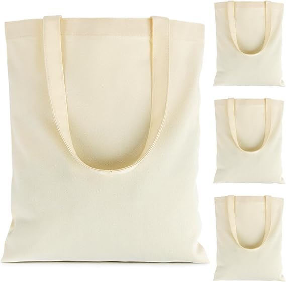 Riheesh Canvas Tote Bag - 4 PCS Cotton Canvas Reusable Grocery Shopping Blank Tote Bag with Handles for Crafts DIY, Gift, Advertising Promotion Activity