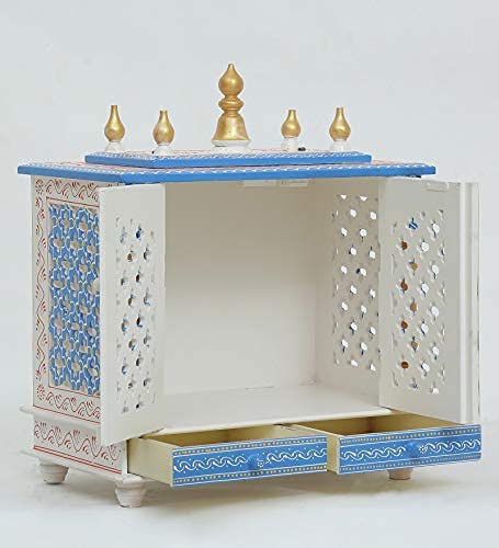 Jodhpur Handicrafts Wooden Home Temple Mandir Big Size Temple with Door Pooja Stand Wall Mount Mandap Devghar Size LXBXH 20X12x24 Inch
