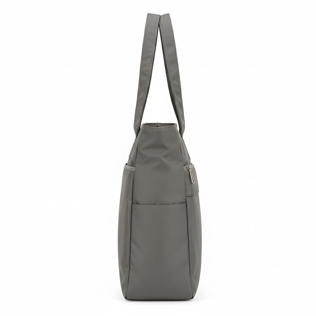 Bag-Age HB53 Large Tote Bag for Girls & Women | Water-Resistant Nylon Handbag with Multiple Compartments, Laptop Work Bag for Office, Travel, Shopping & Daily Use (Grey)