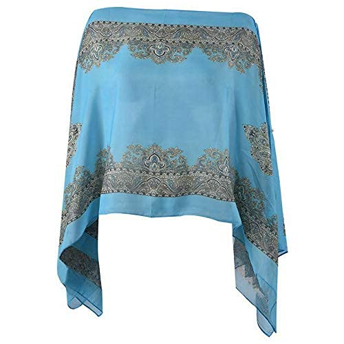 Ubersweet® Imported 2X(Cashew Chiffon Series Printing Button Shawl Blue G5E3)