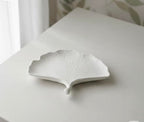 Swecha Studio Handcrafted White Concrete Ginkgo Leaf Tray, Jewelry Organizer, Ring Holder, Keys and Coin Dish, Decorative Vanity Entryway Coffee Table Décor