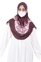 Markaz Hijab Printed Malaysian Instant Hijab for Women | Floral Border Design | Ready to Wear Modest Fashion Headscarf | Elegant Muslimah Style (DARK BROWN, L)