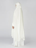 ANAApparels ANA Raha White Solid Prayer Dress – Premium Modal Namaz Makhna with Tie Knot | 50″ Front × 58″ Back | Attached Sleeves | Lightweight, Breathable, Ready to Wear for Hajj, Umrah & Salah