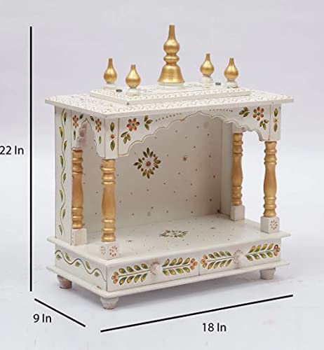 Jodhpur Handicrafts MDF Wood Home Temple Wooden Puja Mandir for Home Handcrafted Wooden Temple (18 inch x 9 inch x 22 inch, White)