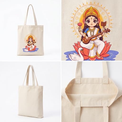aurora trading Cotton Tote Bag with Sacred God Prints (1, SARASWATHI)