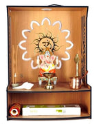 9br® Laabh Beautiful Wooden Pooja Stand for Home Pooja Mandir for Home Temple for Home and Office, with LED Spot Light Size (H- 15.5, L- 11.5, W-11 in)