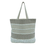 DOLCE CASA Large Eco-Friendly Handmade Boho Cotton Handbag For Cloth Shopping Bags For Market Carry Milk, Fruits, And Vegetables jhola bag, 20×5×15 Inches (1, White/Beige, 20 X 5 X 15)