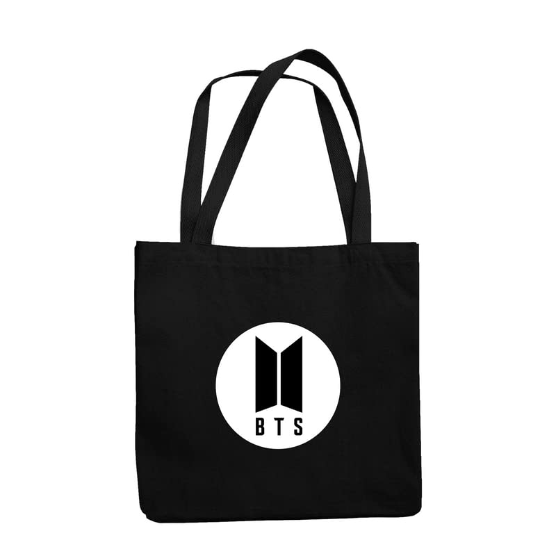 TheYaYaCafe BTS Printed Canvas Cotton Black Tote Bag With Zipper for Women and Girls