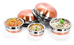 GlamourShop Stainless Steel Copper Base Serving Bowls Handi Set of 5 Pieces, Handi Set with Serving Bowl Set/Cookware Set/Sauce Pot and Handis (5 Handi Without Lid's)