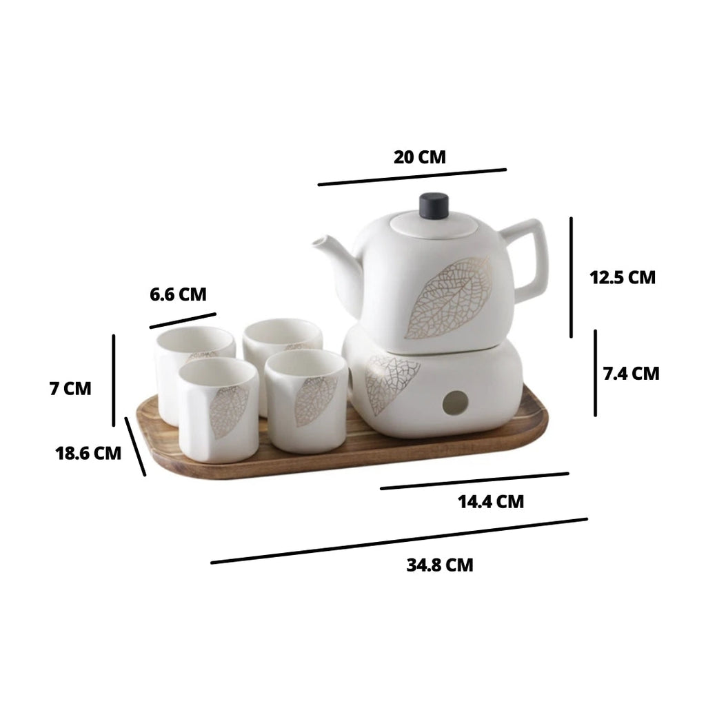 MAGNIFIQUE Tea Set - Natural White and Gold Leaf Nestasia