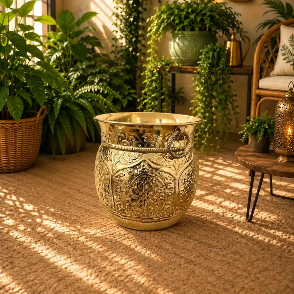 Brass Bucket Planter Pot Vedansh Craft