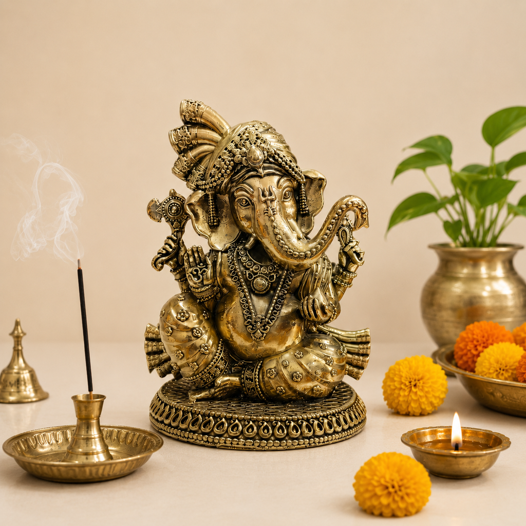 Brass Lightweight Sitting Pagdi Ganesha Idol (5 Inch) Vedansh Craft
